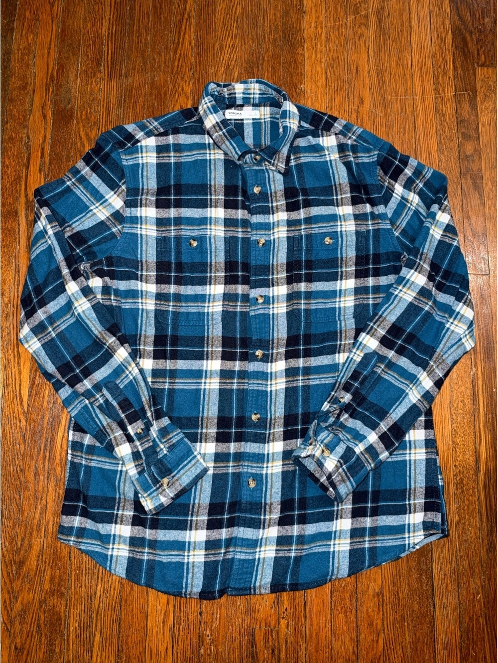 Men’s Large Sonoma Blue Plaid Gorpcore Outdoors Long Sleeve Button Up Flannel